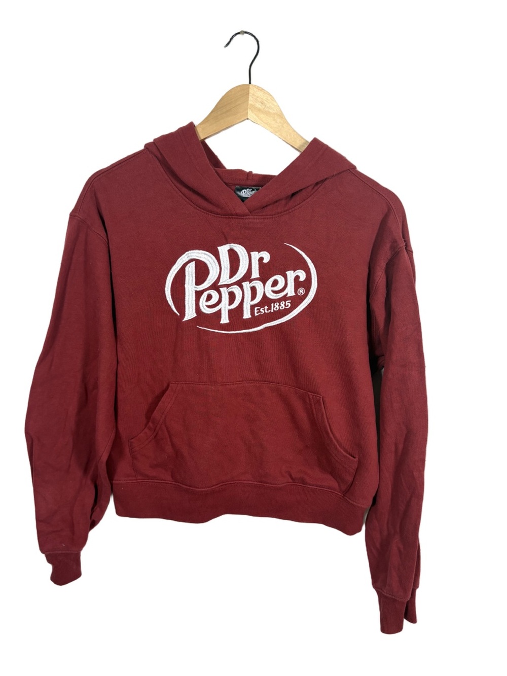 Dr Pepper Embroidered Logo Hoodie Burgundy Pullover Small